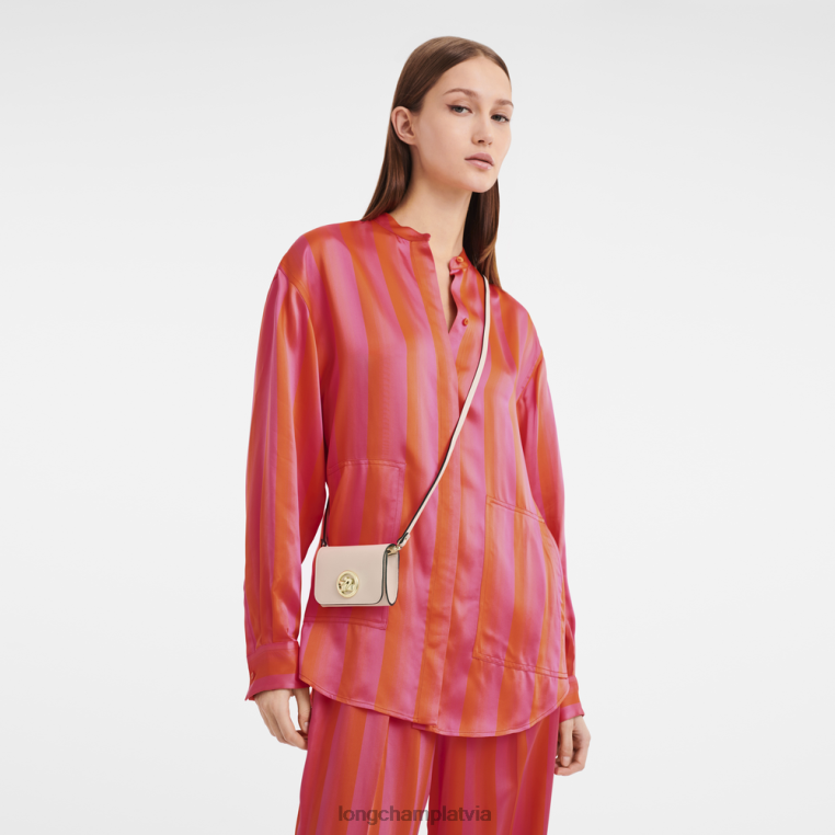 sievietes gaiši rozā Longchamp box-trot monētu somiņa ar plecu siksnu ādas izstrādājumi 64NVH519