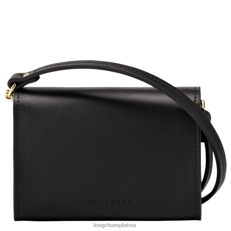 sievietes melns Longchamp box-trot monētu somiņa ar plecu siksnu ādas izstrādājumi 64NVH516