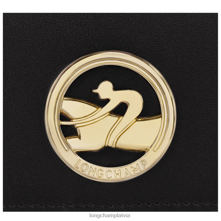 sievietes melns Longchamp box-trot monētu somiņa ar plecu siksnu ādas izstrādājumi 64NVH516