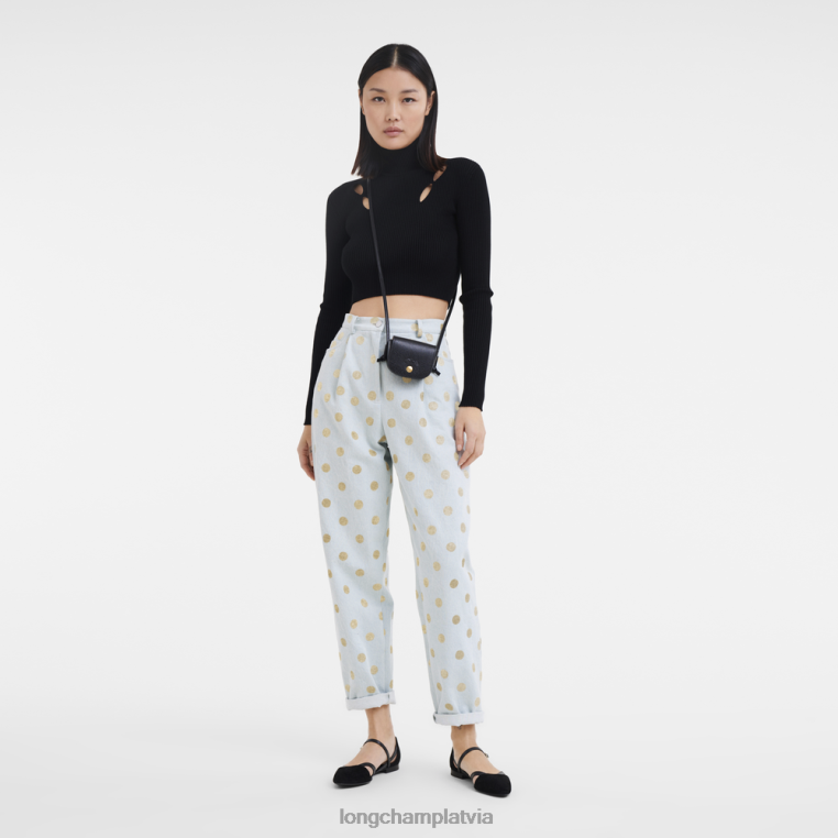 sievietes melns Longchamp epure monētu maciņš ar ādas mežģīnēm ādas izstrādājumi 64NVH531