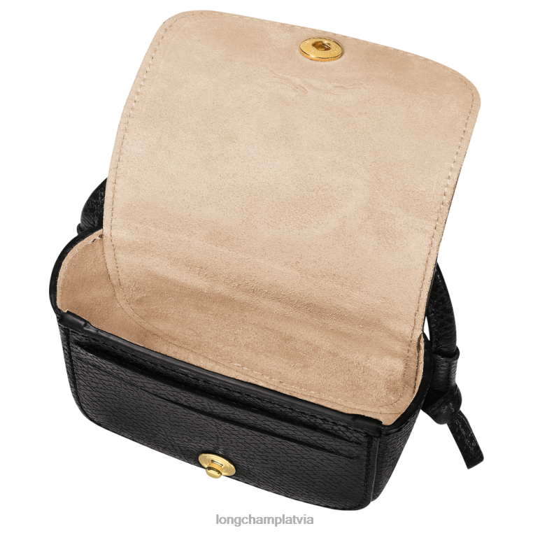 sievietes melns Longchamp epure monētu maciņš ar ādas mežģīnēm ādas izstrādājumi 64NVH531