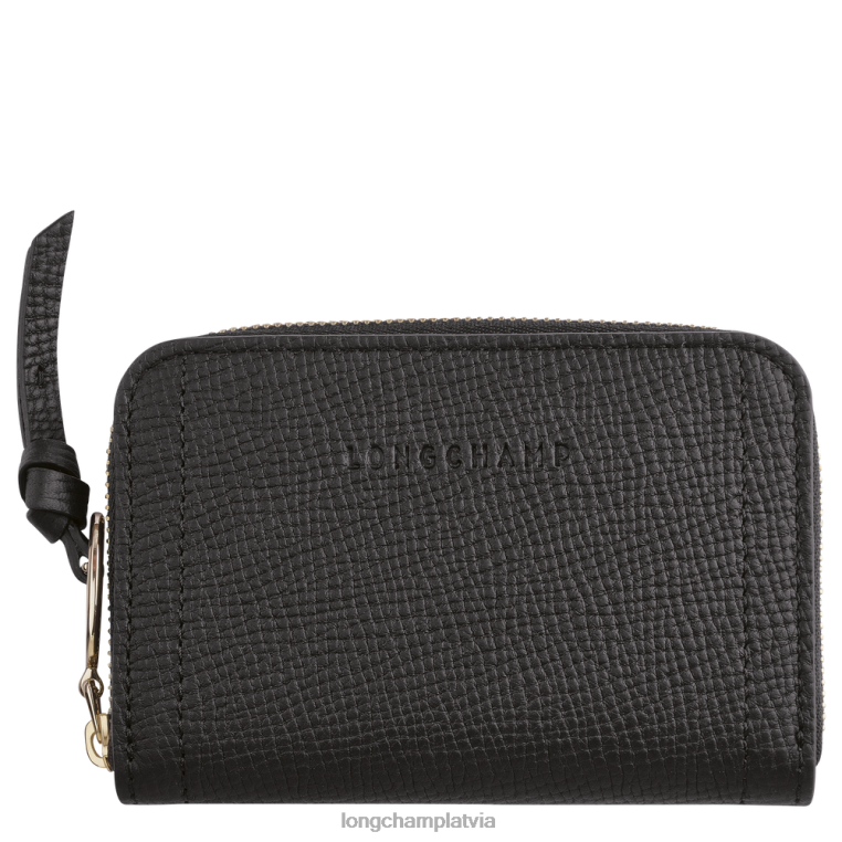 sievietes melns Longchamp pastkastes monētu maku ādas izstrādājumi 64NVH536