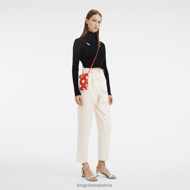 sievietes apelsīns Longchamp le pliage collection telefona maciņš ar ādas mežģīnēm ādas izstrādājumi 64NVH676