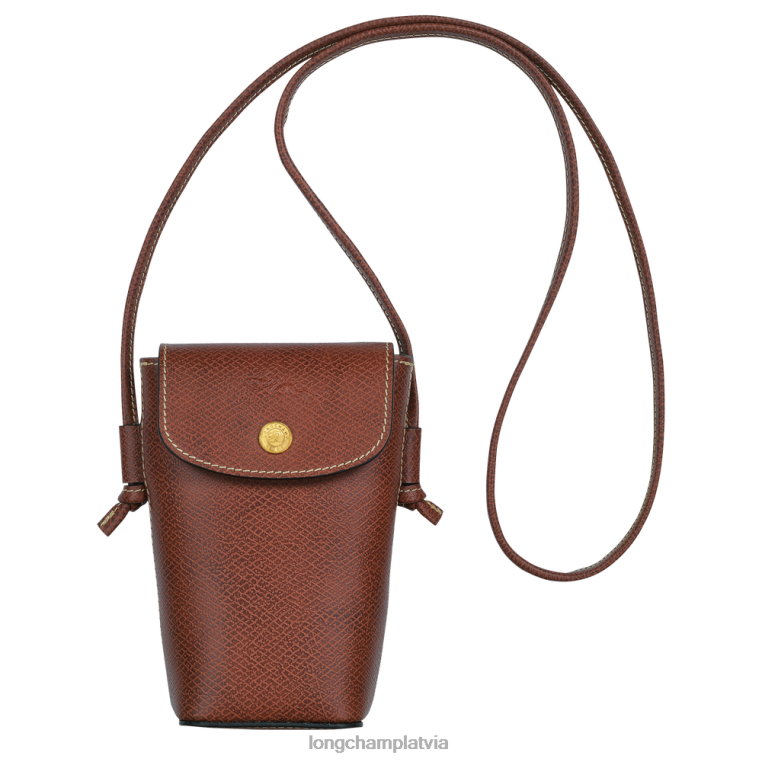sievietes brūns Longchamp epure telefona maciņš ar ādas mežģīnēm ādas izstrādājumi 64NVH708