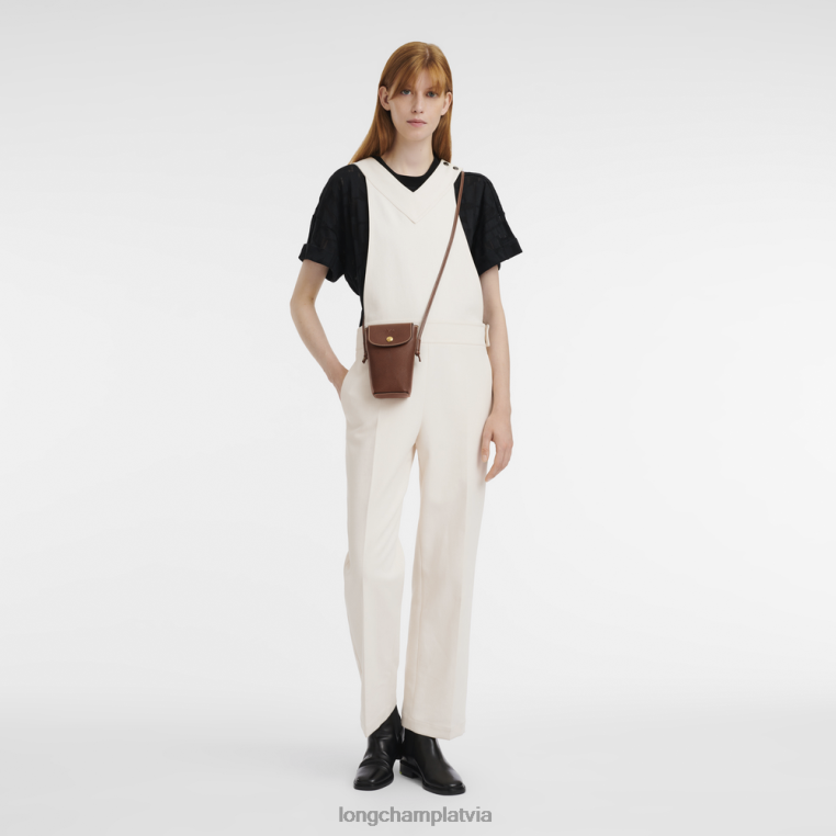 sievietes brūns Longchamp epure telefona maciņš ar ādas mežģīnēm ādas izstrādājumi 64NVH708