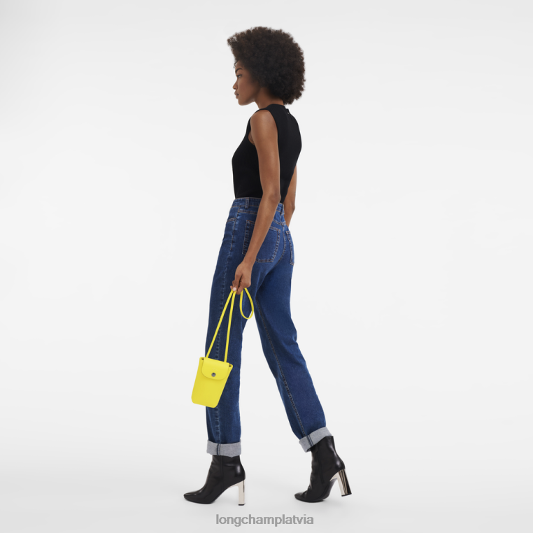 sievietes citronu Longchamp le pliage xtra telefona maciņš ar ādas mežģīnēm ādas izstrādājumi 64NVH719