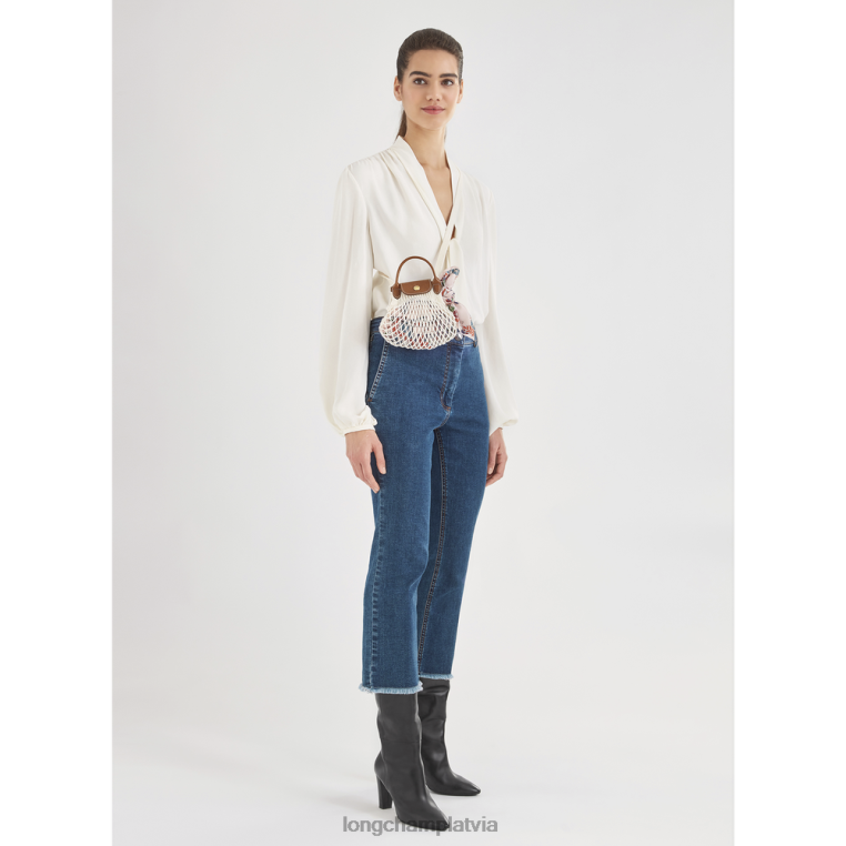 sievietes ekru Longchamp le pliage filet tīkla maisiņš ādas izstrādājumi 64NVH19