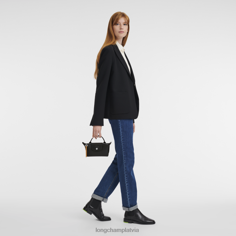 sievietes melns Longchamp le pliage city somiņa ar rokturi ādas izstrādājumi 64NVH678