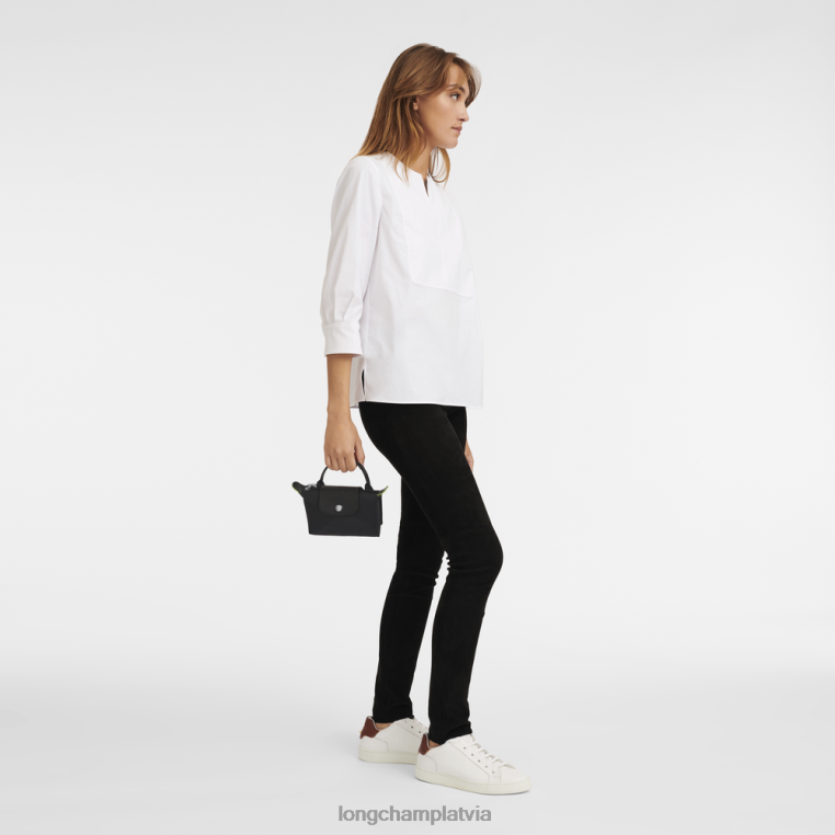 sievietes melns Longchamp le pliage zaļš maisiņš ar rokturi ādas izstrādājumi 64NVH669