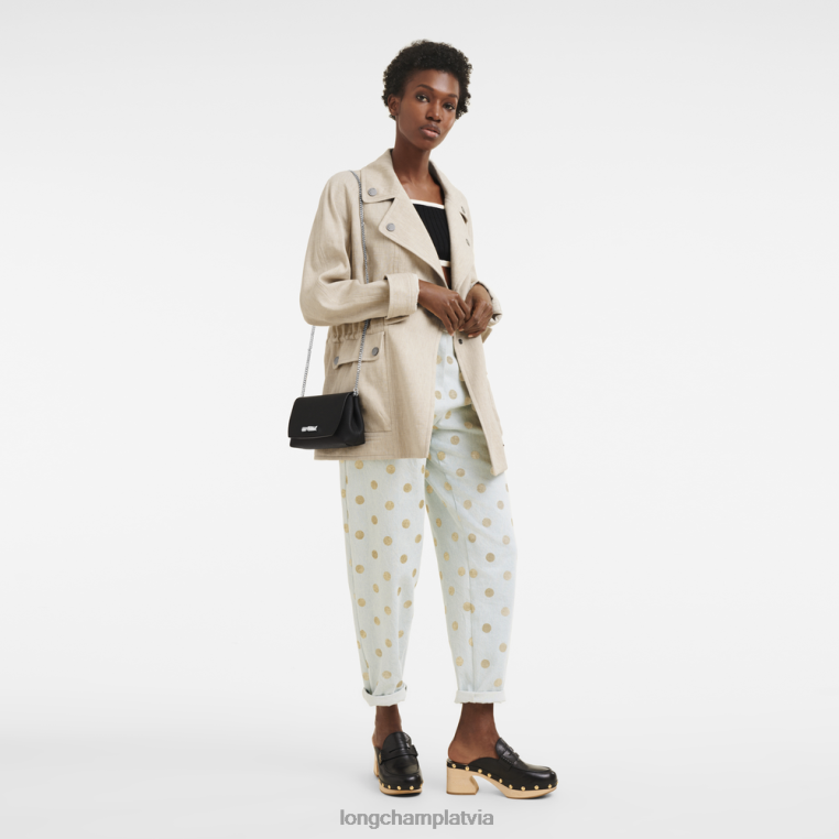 sievietes melns Longchamp rozā sajūgs ādas izstrādājumi 64NVH250