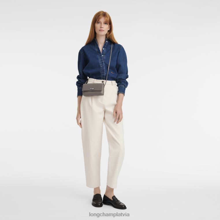 sievietes pelēks Longchamp roseau būtiskais sajūgs ādas izstrādājumi 64NVH11