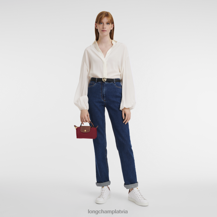 sievietes sarkans Longchamp le pliage oriģinālais maisiņš ar rokturi ādas izstrādājumi 64NVH664