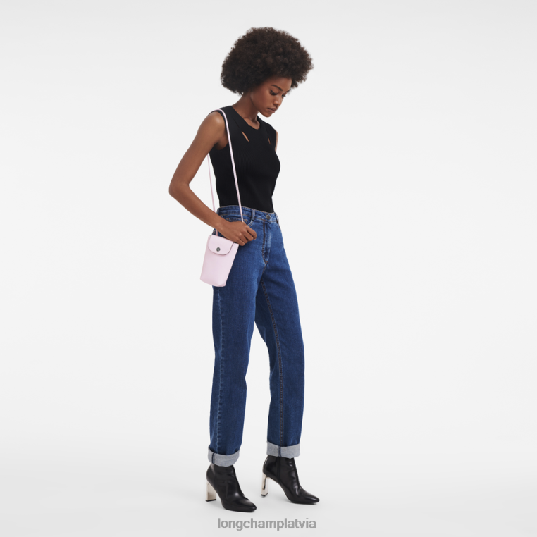 sievietes ziedlapa rozā Longchamp le pliage xtra telefona maciņš ar ādas mežģīnēm ādas izstrādājumi 64NVH722