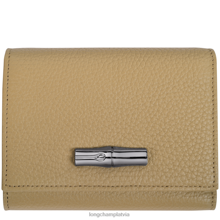 sievietes bēšs Longchamp roseau būtiskais maks ādas izstrādājumi 64NVH572