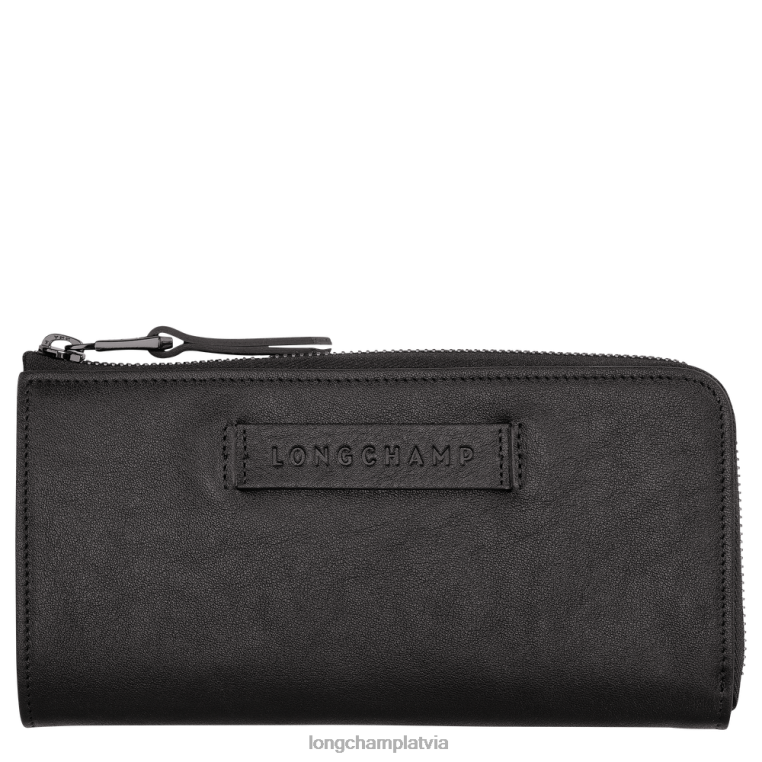 sievietes melns Longchamp 3D maciņš ar rāvējslēdzēju apkārt ādas izstrādājumi 64NVH620