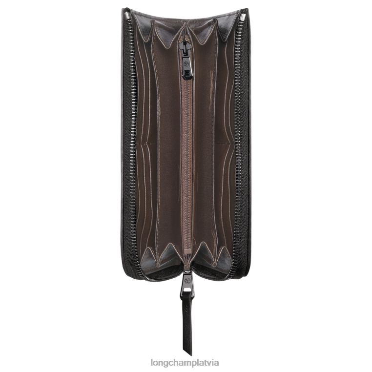 sievietes melns Longchamp 3D maciņš ar rāvējslēdzēju apkārt ādas izstrādājumi 64NVH620