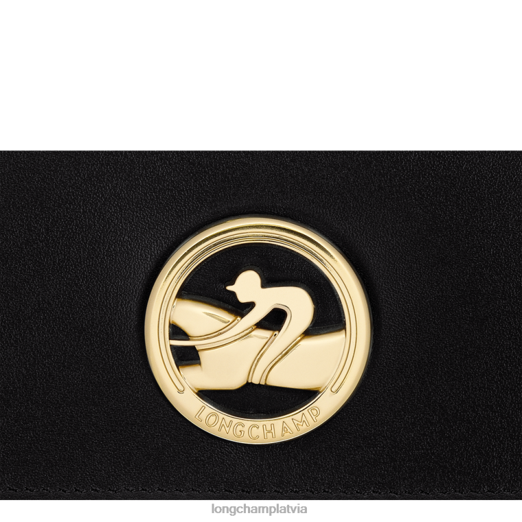 sievietes melns Longchamp box-trot kontinentālais maks ādas izstrādājumi 64NVH558