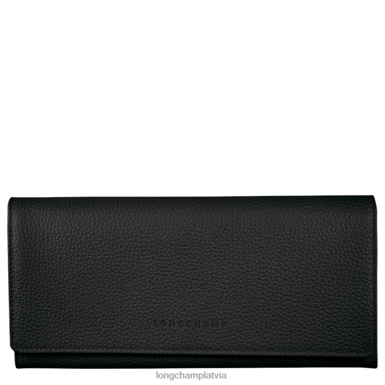 sievietes melns Longchamp le foulonne kontinentālais maks ādas izstrādājumi 64NVH602