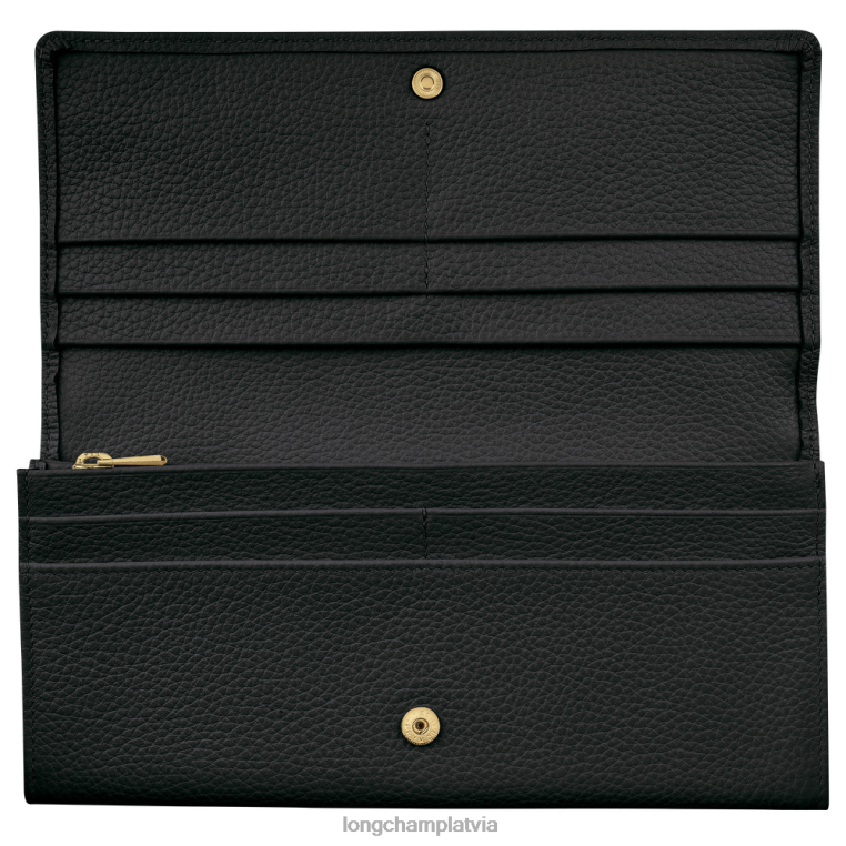 sievietes melns Longchamp le foulonne kontinentālais maks ādas izstrādājumi 64NVH602
