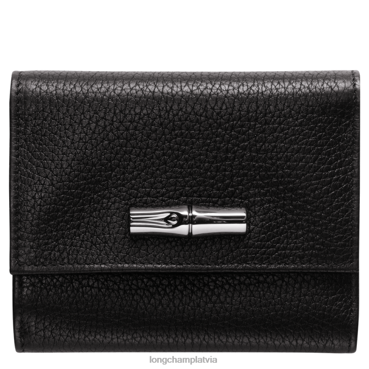 sievietes melns Longchamp roseau būtisks kompakts maks ādas izstrādājumi 64NVH568