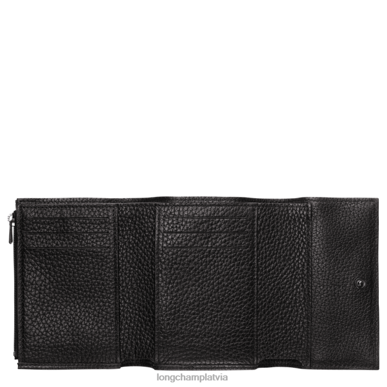 sievietes melns Longchamp roseau būtisks kompakts maks ādas izstrādājumi 64NVH568