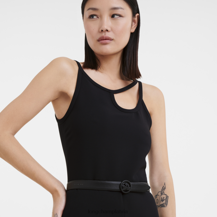 sievietes melns Longchamp box-rikšo josta Piederumi 64NVH936