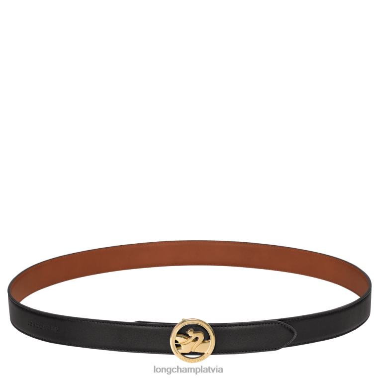 sievietes melns/konjaks Longchamp box-rikšo josta Piederumi 64NVH940