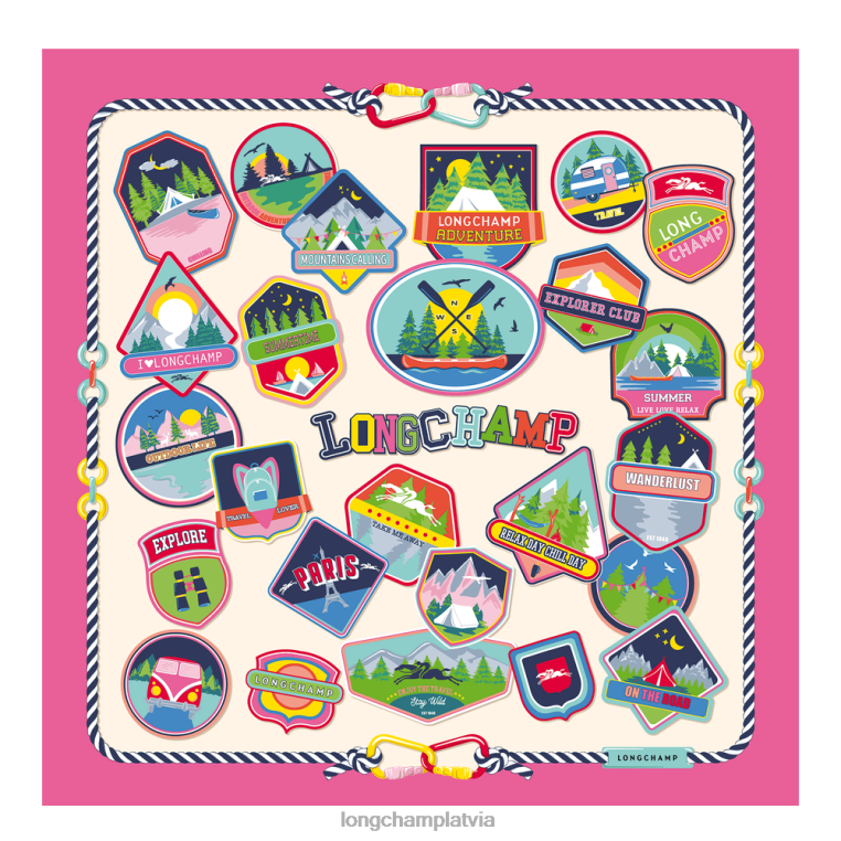 sievietes fuksija Longchamp 2023. gada pavasara/vasaras kolekcijas zīda šalle 90 Piederumi 64NVH1057