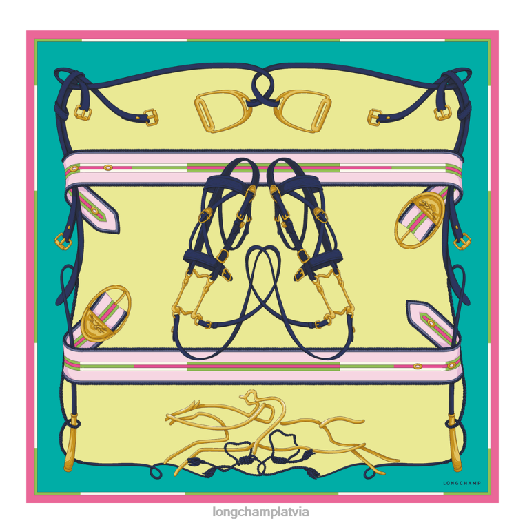 sievietes tirkīza Longchamp 2023. gada pavasara/vasaras kolekcijas zīda šalle 90 Piederumi 64NVH1048