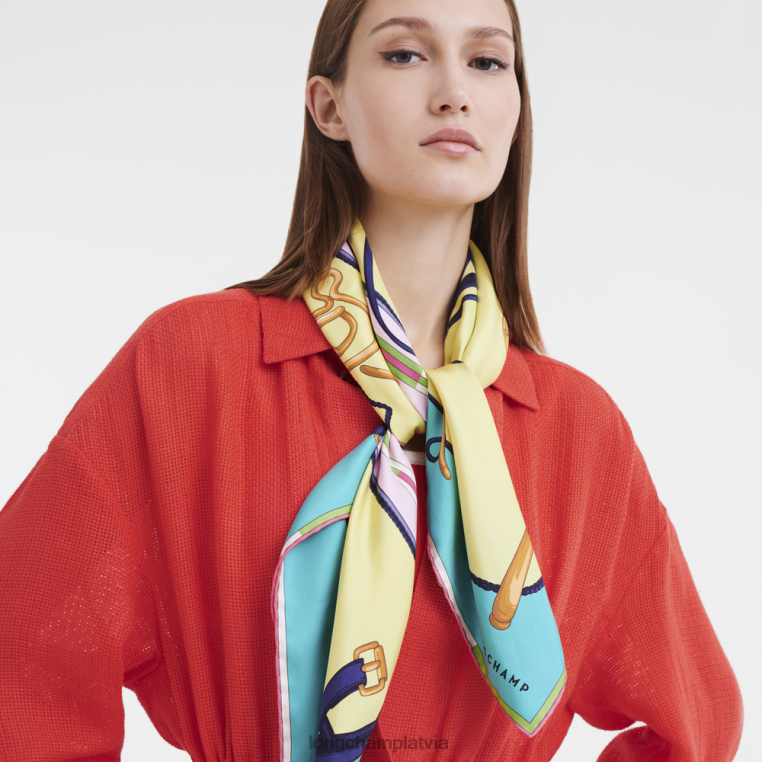 sievietes tirkīza Longchamp 2023. gada pavasara/vasaras kolekcijas zīda šalle 90 Piederumi 64NVH1048