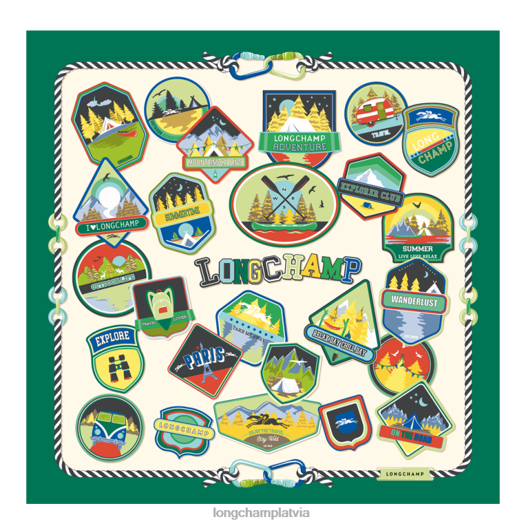 sievietes zāle/zaļā gaisma Longchamp 2023. gada pavasara/vasaras kolekcijas zīda šalle 90 Piederumi 64NVH1058