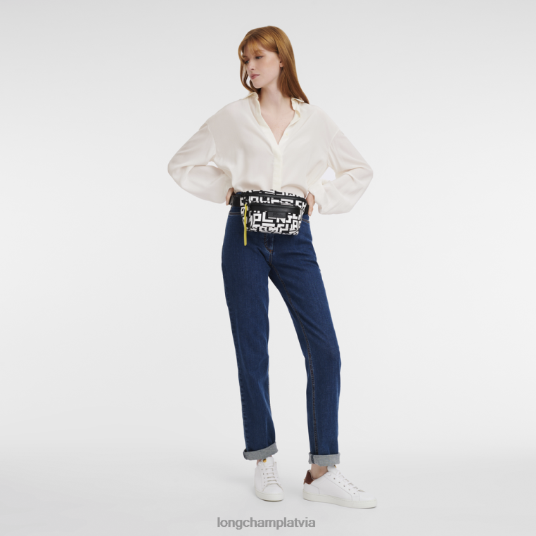 sievietes melns balts Longchamp le pliage lgp jostas soma somas 64NVH455
