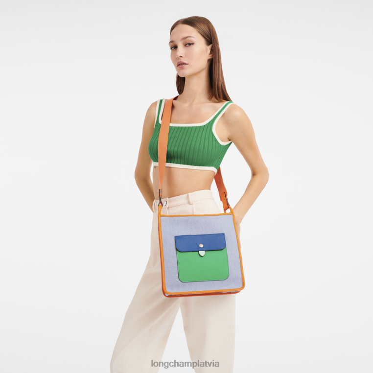 sievietes zils/oranžs Longchamp le foulonne soma ar rāvējslēdzēju somas 64NVH260