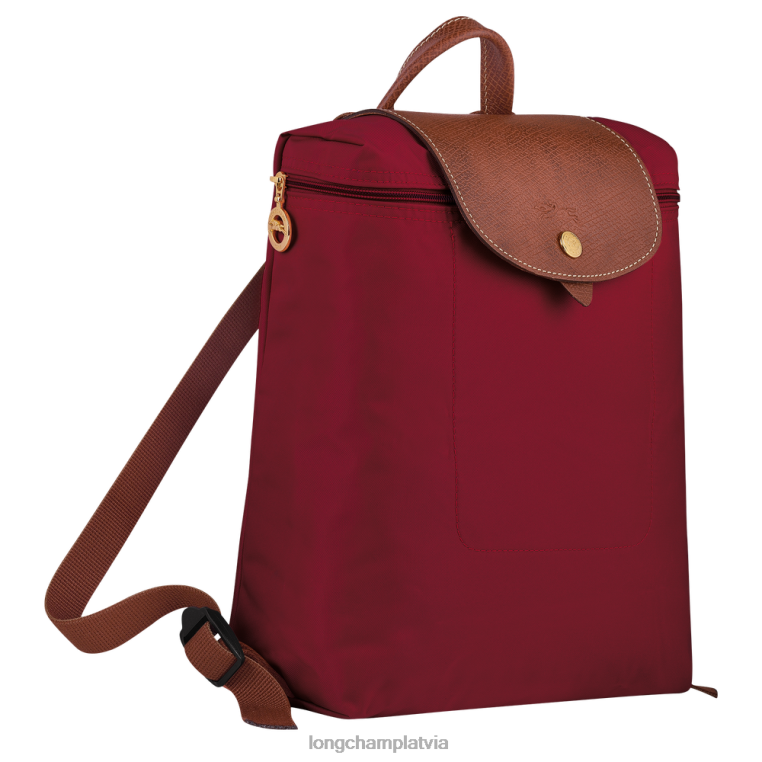 sievietes sarkans Longchamp le pliage oriģinālā mugursoma somas 64NVH443