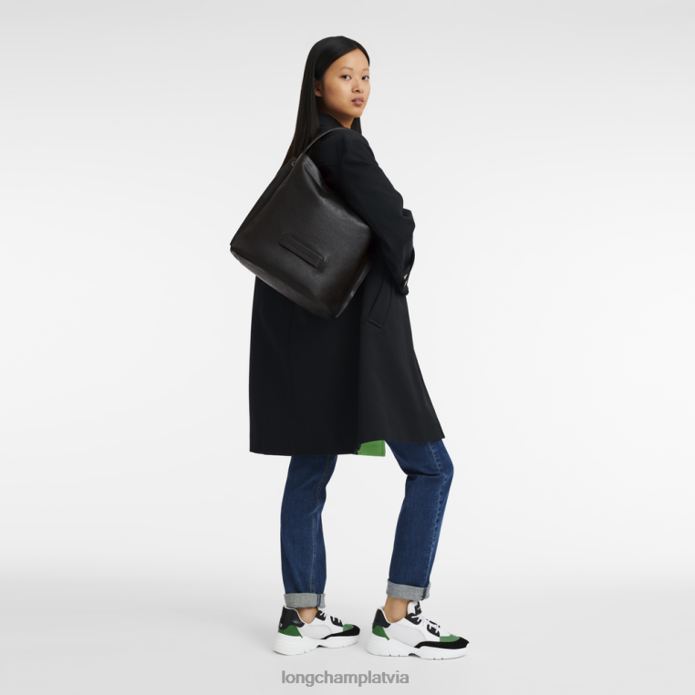 sievietes melns Longchamp 3D klaiņojoša soma somas 64NVH398