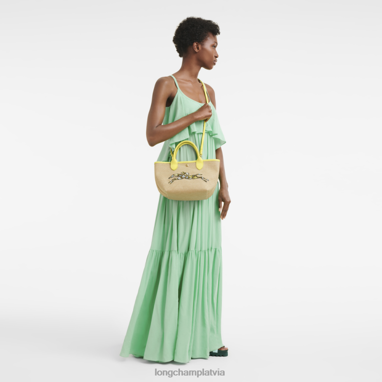 sievietes dzeltens Longchamp le panier pliage grozu soma somas 64NVH60