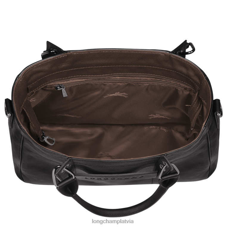 sievietes melns Longchamp 3D rokassomiņa somas 64NVH176