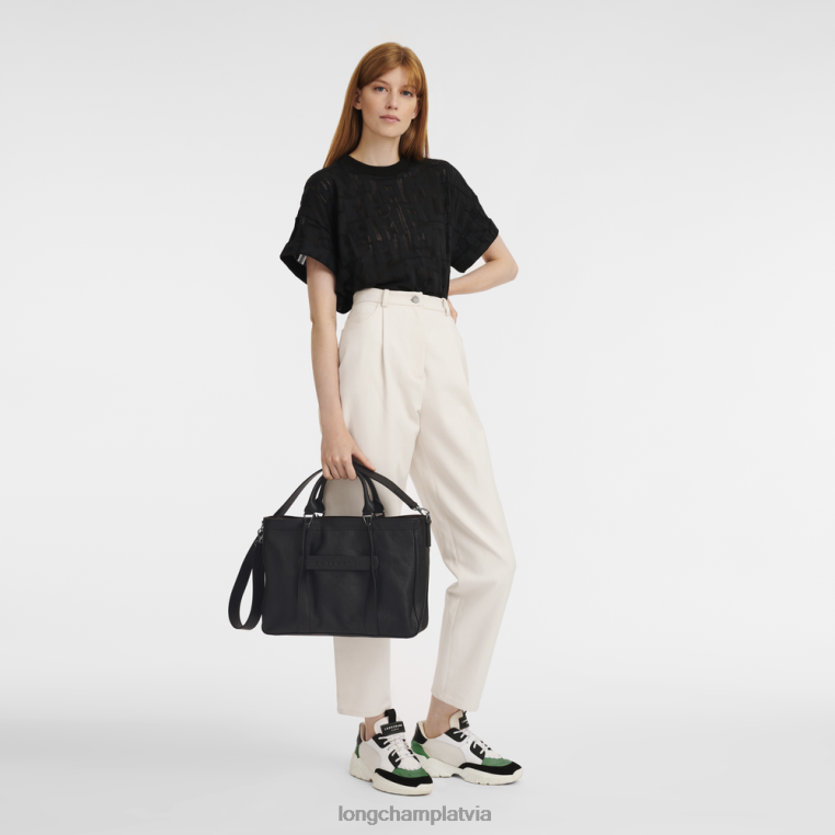 sievietes melns Longchamp 3D rokassomiņa somas 64NVH181