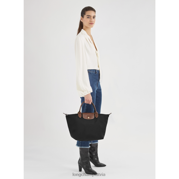 sievietes melns Longchamp le pliage oriģinālā rokassomiņa somas 64NVH204