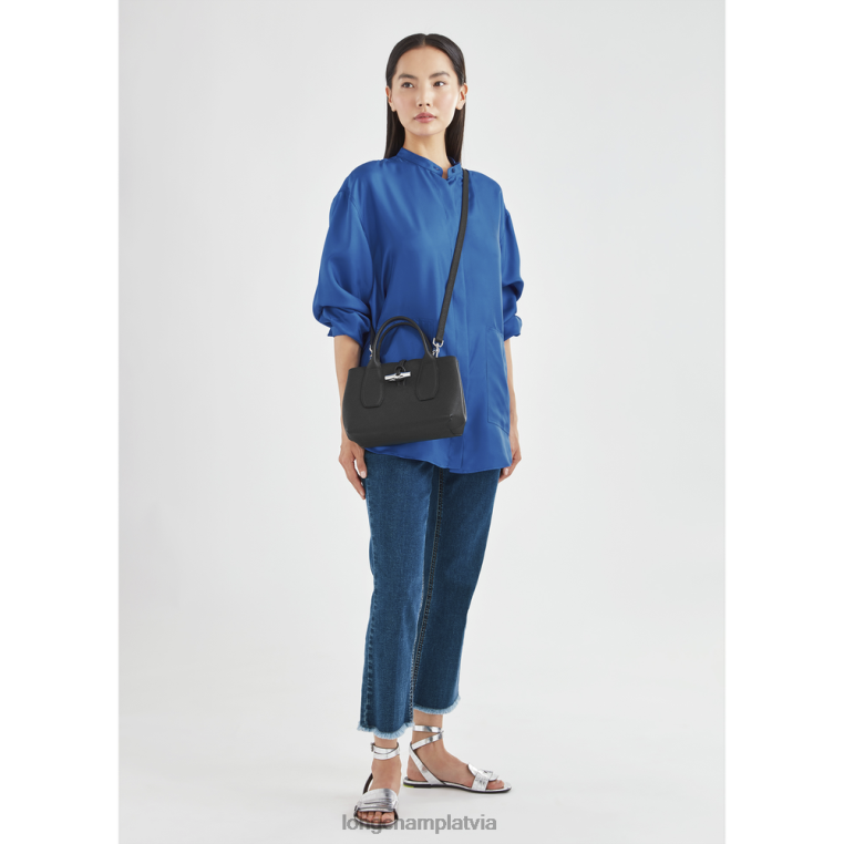 sievietes melns Longchamp roseau rokassomu somas 64NVH112