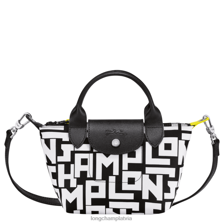 sievietes melns balts Longchamp le pliage lgp rokassomiņa somas 64NVH89